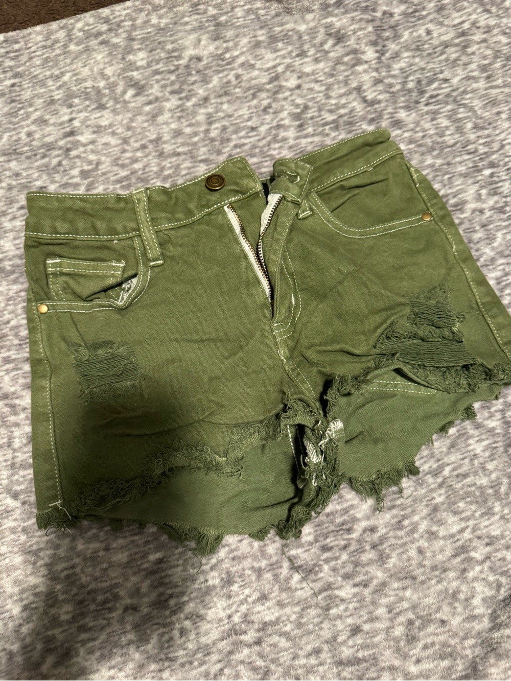 Fashion Nova Olive Green Distressed Denim Shorts